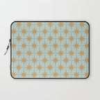 Mid Century Modern Starbursts - Atomic Age Pattern in Muted Gold and Pale Ice Blue Laptop Sleeve Gallery Image 1