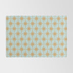 Mid Century Modern Starbursts - Atomic Age Pattern in Muted Gold and Pale Ice Blue Rug Gallery Image 2