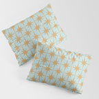 Mid Century Modern Starbursts - Atomic Age Pattern in Muted Gold and Pale Ice Blue Pillow Sham Gallery Image 3