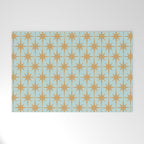 Mid Century Modern Starbursts - Atomic Age Pattern in Muted Gold and Pale Ice Blue Welcome Mat Gallery Image 1