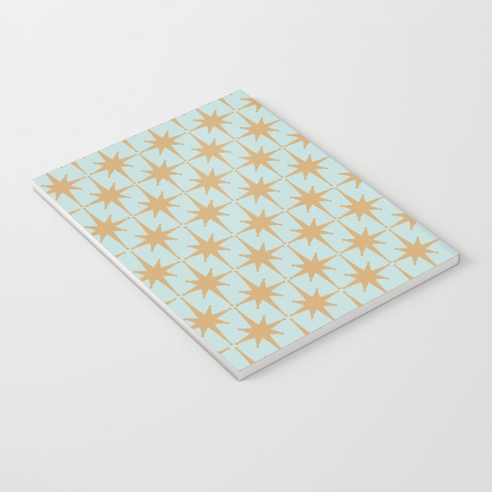 Mid Century Modern Starbursts - Atomic Age Pattern in Muted Gold and Pale Ice Blue Notebook Gallery Image 3