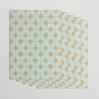 Mid Century Modern Starbursts - Atomic Age Pattern in Muted Gold and Pale Ice Blue Wrapping Paper Gallery Image 3