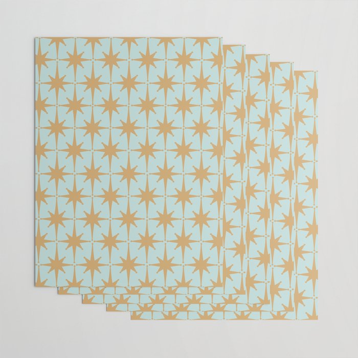 Mid Century Modern Starbursts - Atomic Age Pattern in Muted Gold and Pale Ice Blue Wrapping Paper Gallery Image 3