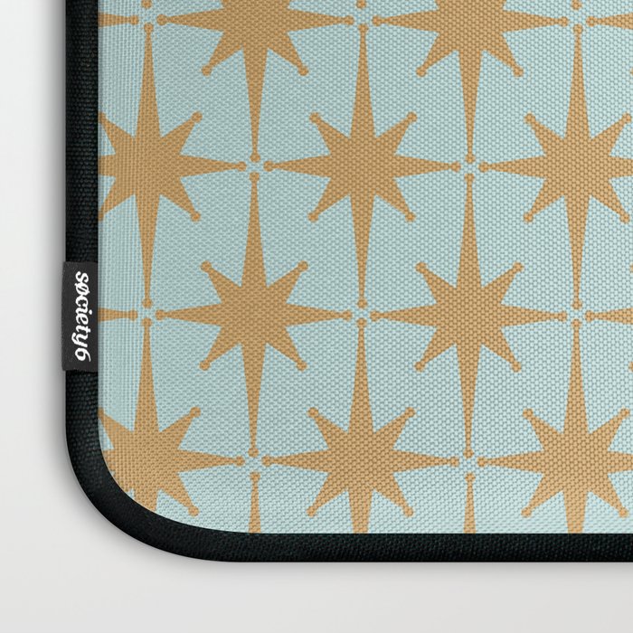 Mid Century Modern Starbursts - Atomic Age Pattern in Muted Gold and Pale Ice Blue Laptop Sleeve Gallery Image 3
