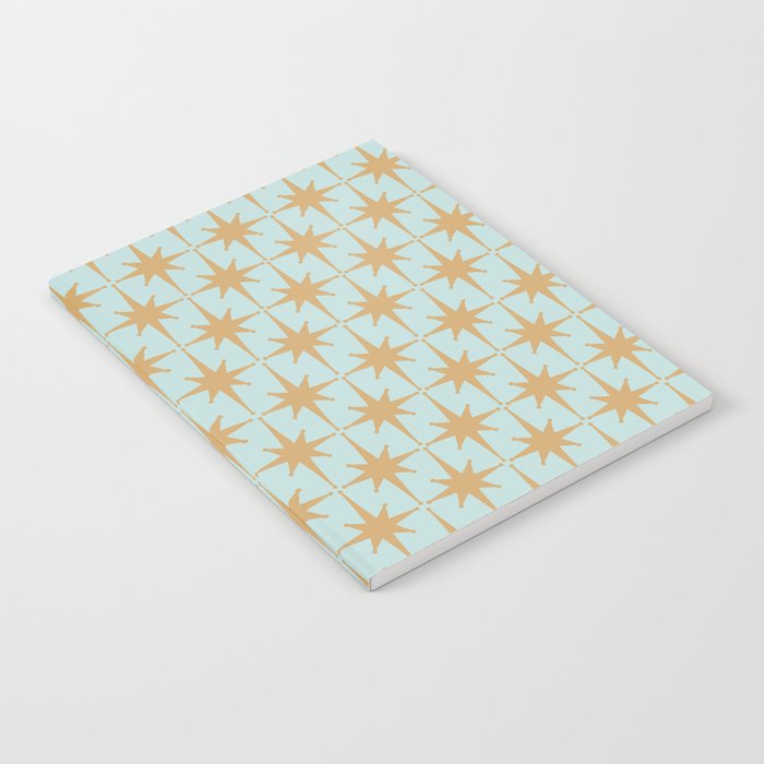 Mid Century Modern Starbursts - Atomic Age Pattern in Muted Gold and Pale Ice Blue Notebook Gallery Image 1
