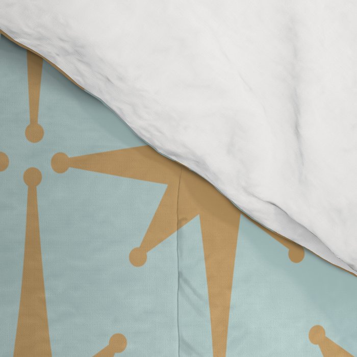 Mid Century Modern Starbursts - Atomic Age Pattern in Muted Gold and Pale Ice Blue Comforter Gallery Image 4