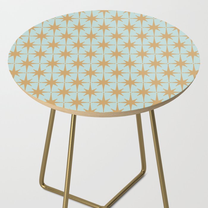 Mid Century Modern Starbursts - Atomic Age Pattern in Muted Gold and Pale Ice Blue Side Table Gallery Image 2