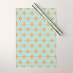 Mid Century Modern Starbursts - Atomic Age Pattern in Muted Gold and Pale Ice Blue Wrapping Paper Gallery Image 1