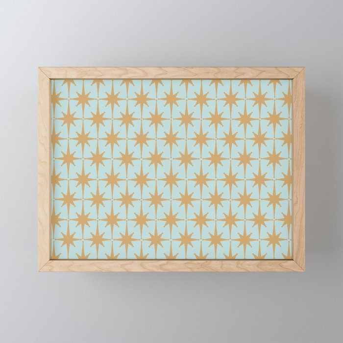 Mid Century Modern Starbursts - Atomic Age Pattern in Muted Gold and Pale Ice Blue Mini Art Print Gallery Image 1