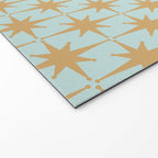 Mid Century Modern Starbursts - Atomic Age Pattern in Muted Gold and Pale Ice Blue Welcome Mat Gallery Image 2