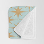 Mid Century Modern Starbursts - Atomic Age Pattern in Muted Gold and Pale Ice Blue Throw Blanket Gallery Image 3