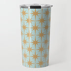 Mid Century Modern Starbursts - Atomic Age Pattern in Muted Gold and Pale Ice Blue Travel Mug Gallery Image 1