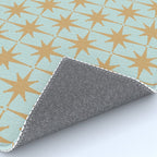 Mid Century Modern Starbursts - Atomic Age Pattern in Muted Gold and Pale Ice Blue Rug Gallery Image 4