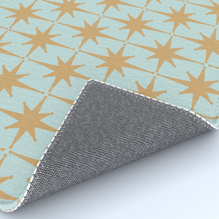 Mid Century Modern Starbursts - Atomic Age Pattern in Muted Gold and Pale Ice Blue Rug Gallery Image 4