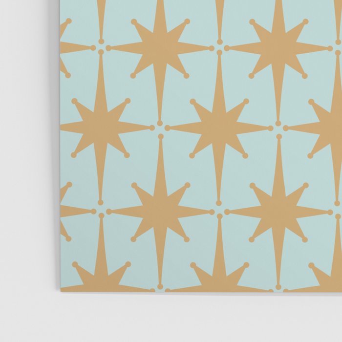 Mid Century Modern Starbursts - Atomic Age Pattern in Muted Gold and Pale Ice Blue Poster Gallery Image 3