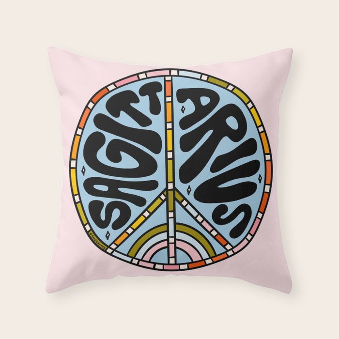 Sagittarius Peace Sign Throw Pillow Gallery Image 6