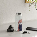 Cute Red Panda and Coffee / French Press and Botanicals Art Print, Green, Orange, Navy  Water Bottle Gallery Image 4