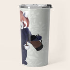 Cute Red Panda and Coffee / French Press and Botanicals Art Print, Green, Orange, Navy  Travel Mug Gallery Image 2
