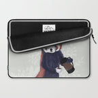 Cute Red Panda and Coffee / French Press and Botanicals Art Print, Green, Orange, Navy  Laptop Sleeve Gallery Image 2