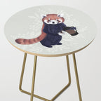 Cute Red Panda and Coffee / French Press and Botanicals Art Print, Green, Orange, Navy  Side Table Gallery Image 2