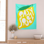 Big Fruit Lemon 'Easy Squeezy' Typographic pun  Wall Tapestry Gallery Image 2