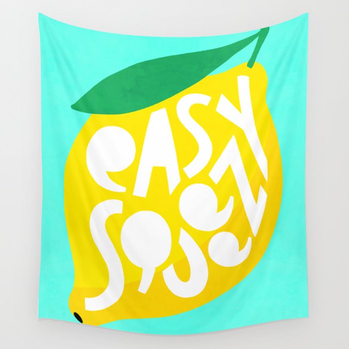 Big Fruit Lemon 'Easy Squeezy' Typographic pun  Wall Tapestry Gallery Image 4
