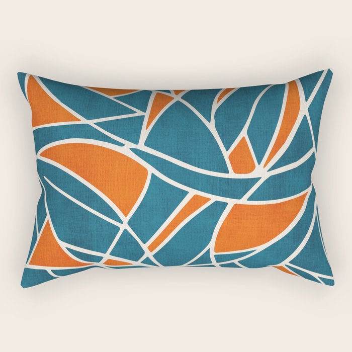 Abstract Leaves Teal Orange Artwork Rectangular Pillow Gallery Image 1