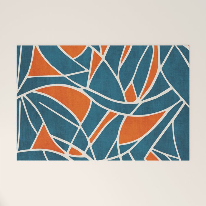 Abstract Leaves Teal Orange Artwork Welcome Mat Gallery Image 1