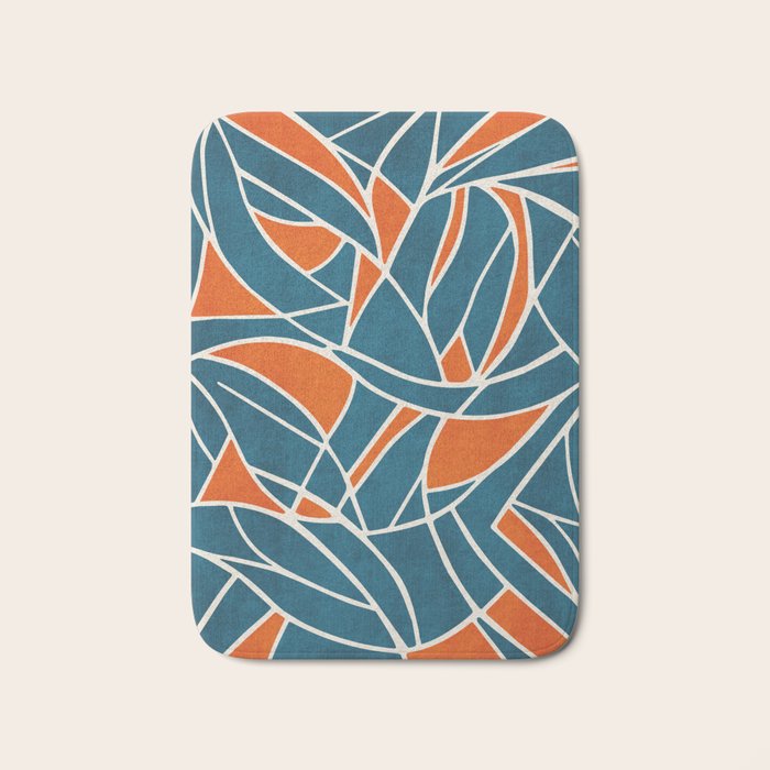 Abstract Leaves Teal Orange Artwork Bath Mat Gallery Image 1
