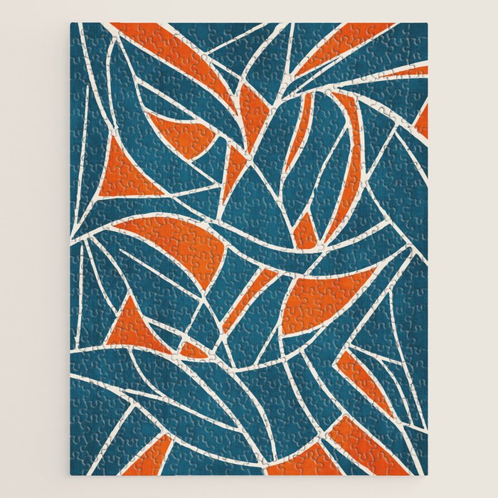 Abstract Leaves Teal Orange Artwork Jigsaw Puzzle Gallery Image 1