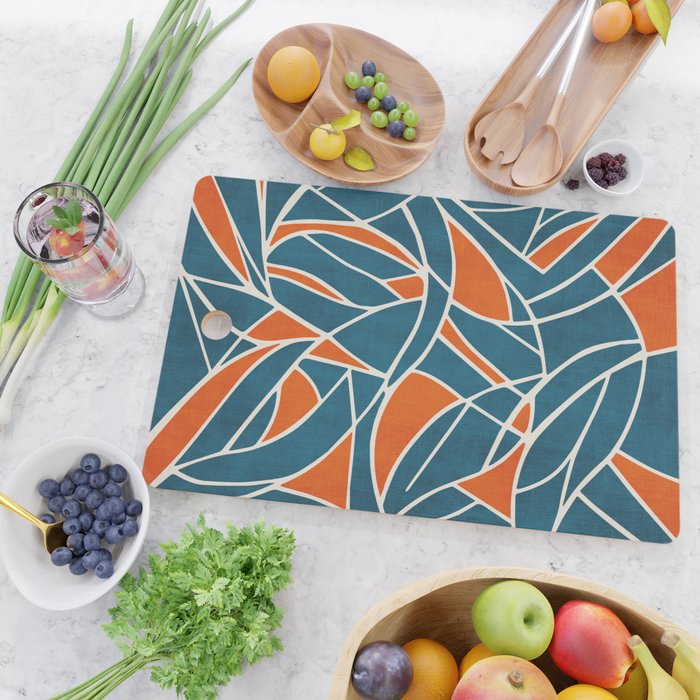 Abstract Leaves Teal Orange Artwork Cutting Board Gallery Image 2