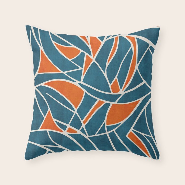 Abstract Leaves Teal Orange Artwork Throw Pillow Gallery Image 6