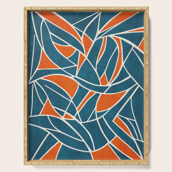 Abstract Leaves Teal Orange Artwork Serving Tray Gallery Image 1