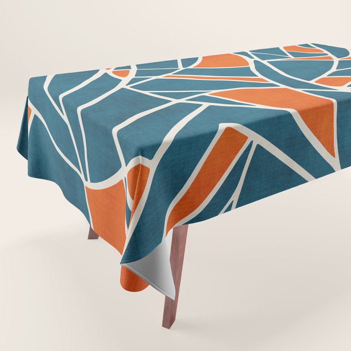 Abstract Leaves Teal Orange Artwork Tablecloth Gallery Image 1