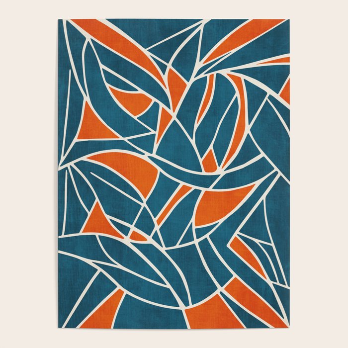 Abstract Leaves Teal Orange Artwork Poster Gallery Image 1