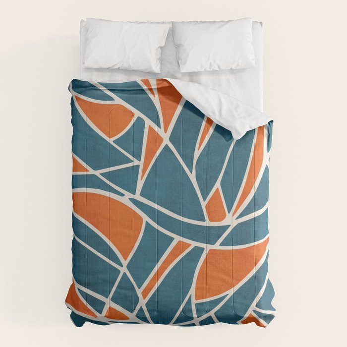 Abstract Leaves Teal Orange Artwork Comforter Gallery Image 6