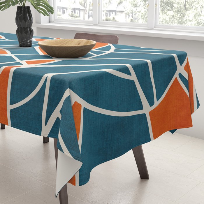 Abstract Leaves Teal Orange Artwork Tablecloth Gallery Image 3