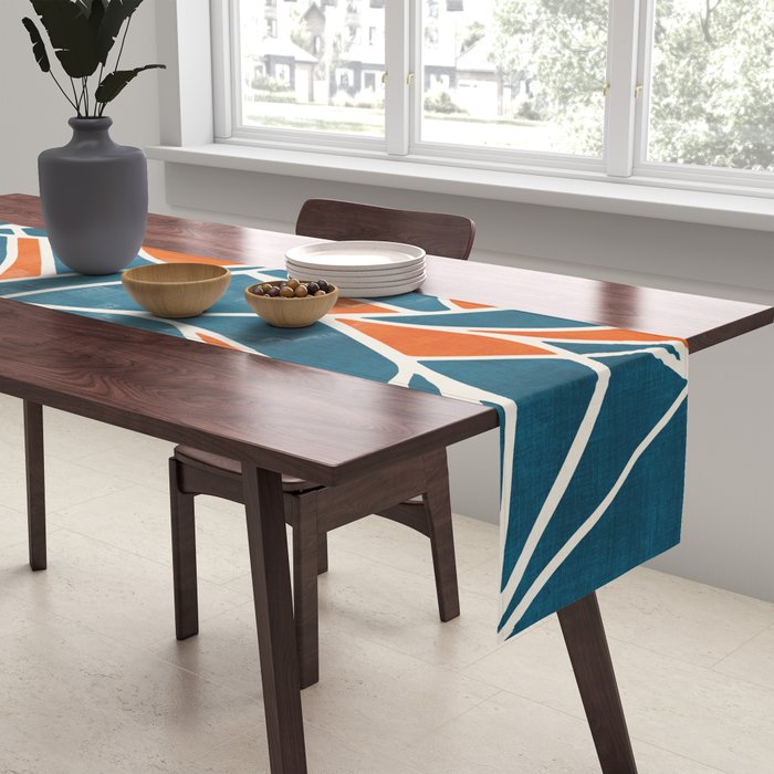 Abstract Leaves Teal Orange Artwork Table Runner Gallery Image 2