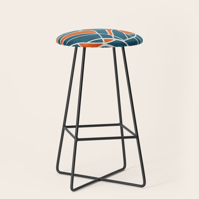 Abstract Leaves Teal Orange Artwork Stool Gallery Image 1
