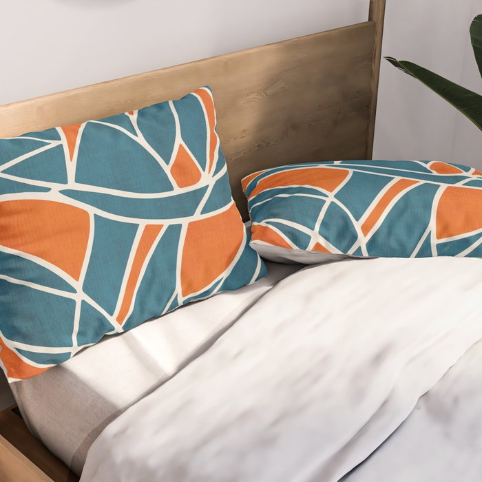 Abstract Leaves Teal Orange Artwork Pillow Sham Gallery Image 2