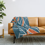 Abstract Leaves Teal Orange Artwork Throw Blanket Gallery Image 1