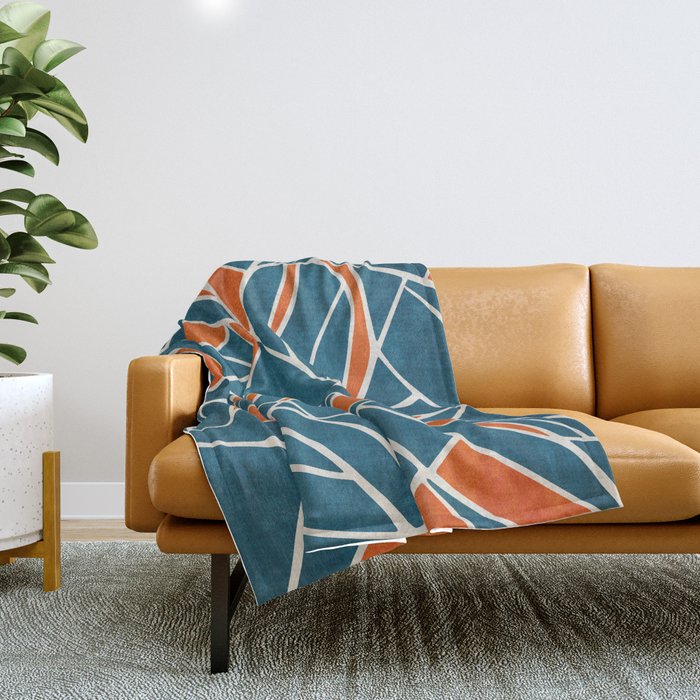 Abstract Leaves Teal Orange Artwork Throw Blanket Gallery Image 1