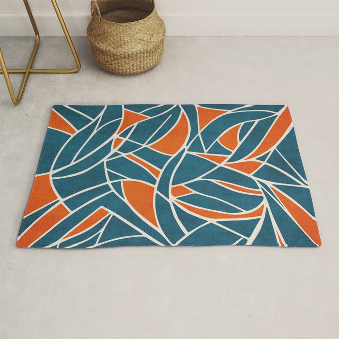 Abstract Leaves Teal Orange Artwork Rug Gallery Image 1