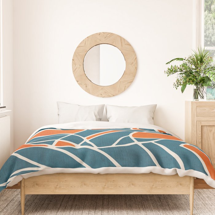 Abstract Leaves Teal Orange Artwork Duvet Cover Gallery Image 3