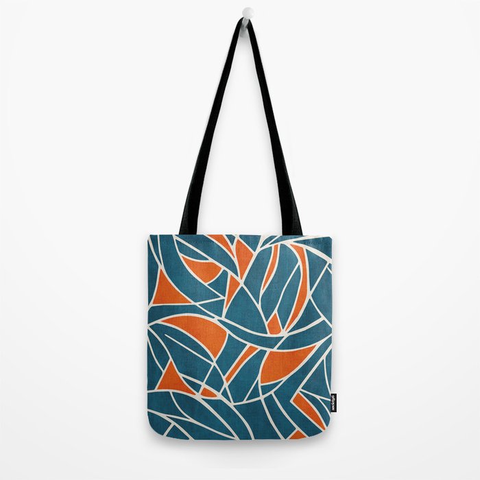 Abstract Leaves Teal Orange Artwork Tote Bag Gallery Image 2