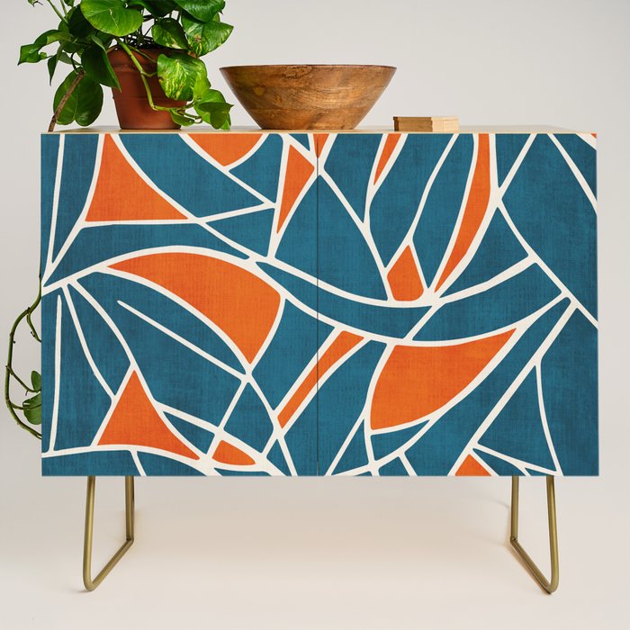 Abstract Leaves Teal Orange Artwork Credenza Gallery Image 1