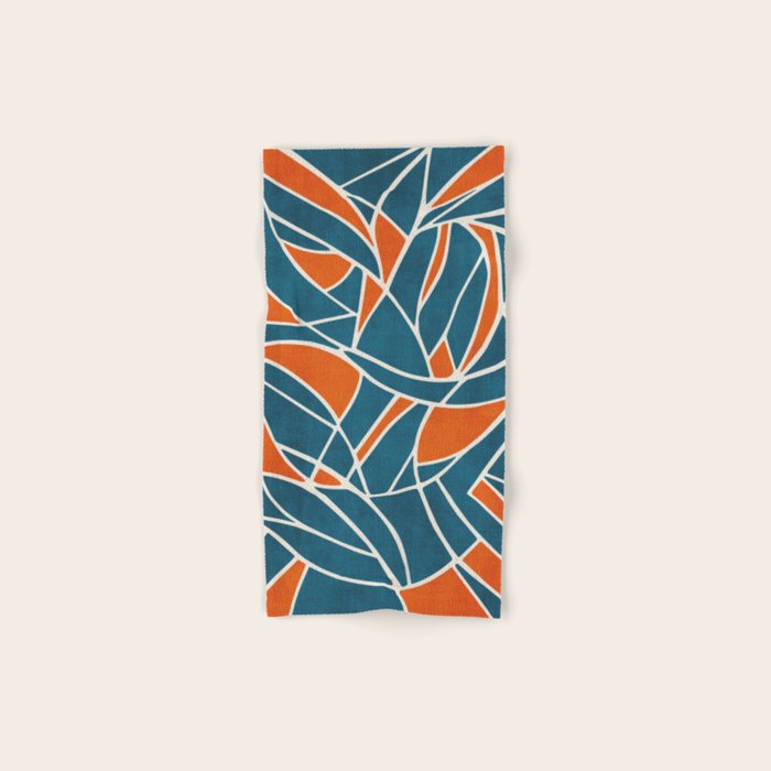 Abstract Leaves Teal Orange Artwork Bath Towel Gallery Image 1