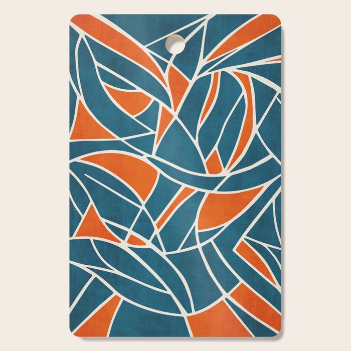 Abstract Leaves Teal Orange Artwork Cutting Board Gallery Image 1