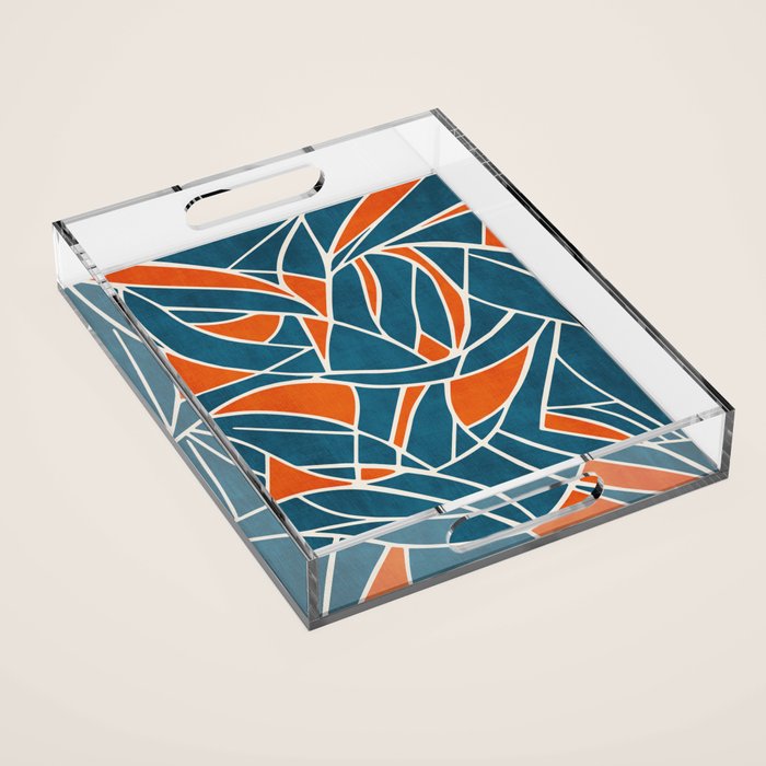 Abstract Leaves Teal Orange Artwork Acrylic Tray Gallery Image 1