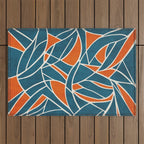 Abstract Leaves Teal Orange Artwork Outdoor Rug Gallery Image 1
